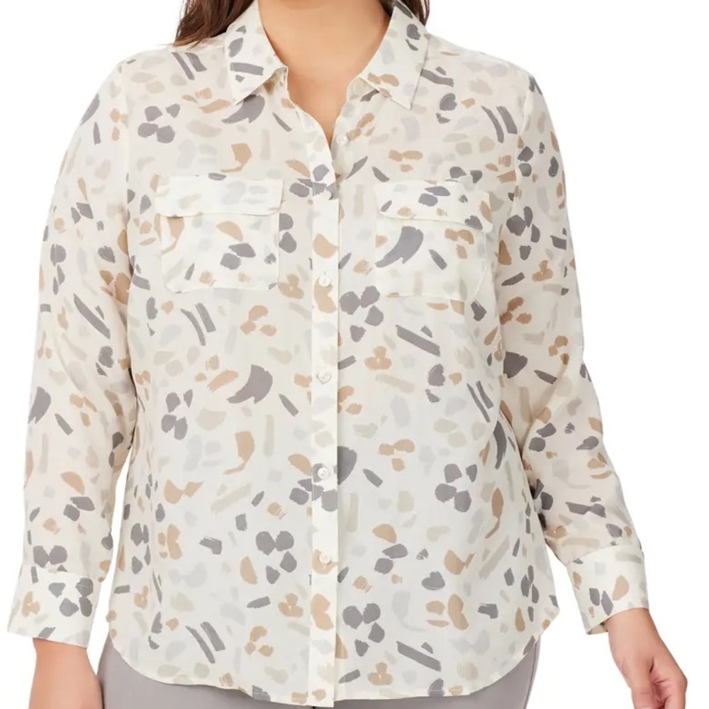 Foxcroft NYC Women's Cream Patterned Blouse